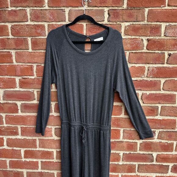 Lou & Grey Signature Soft Knit Jumpsuit Long Sleeve Pockets Wide Leg  medium - Picture 3 of 5